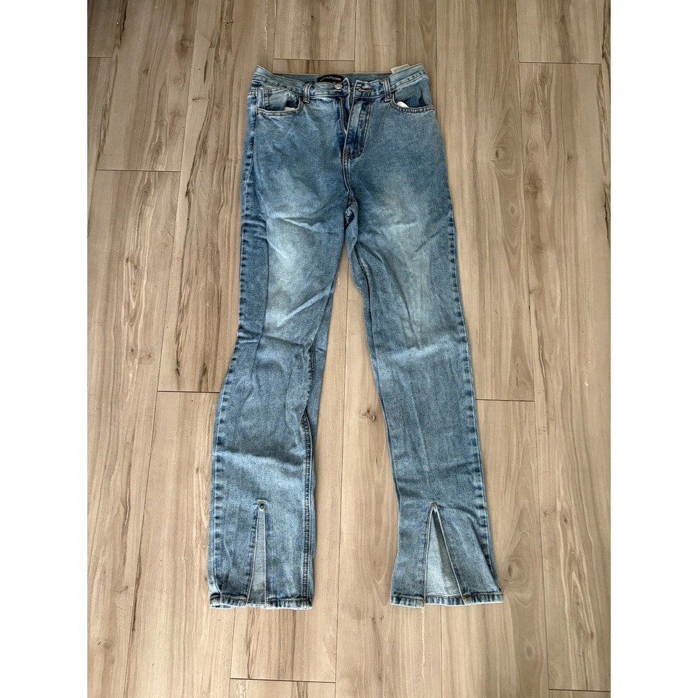PrettyLittleThing Jeans Womens 10 Blue Denim Cotton Front Split Leg Light Wash